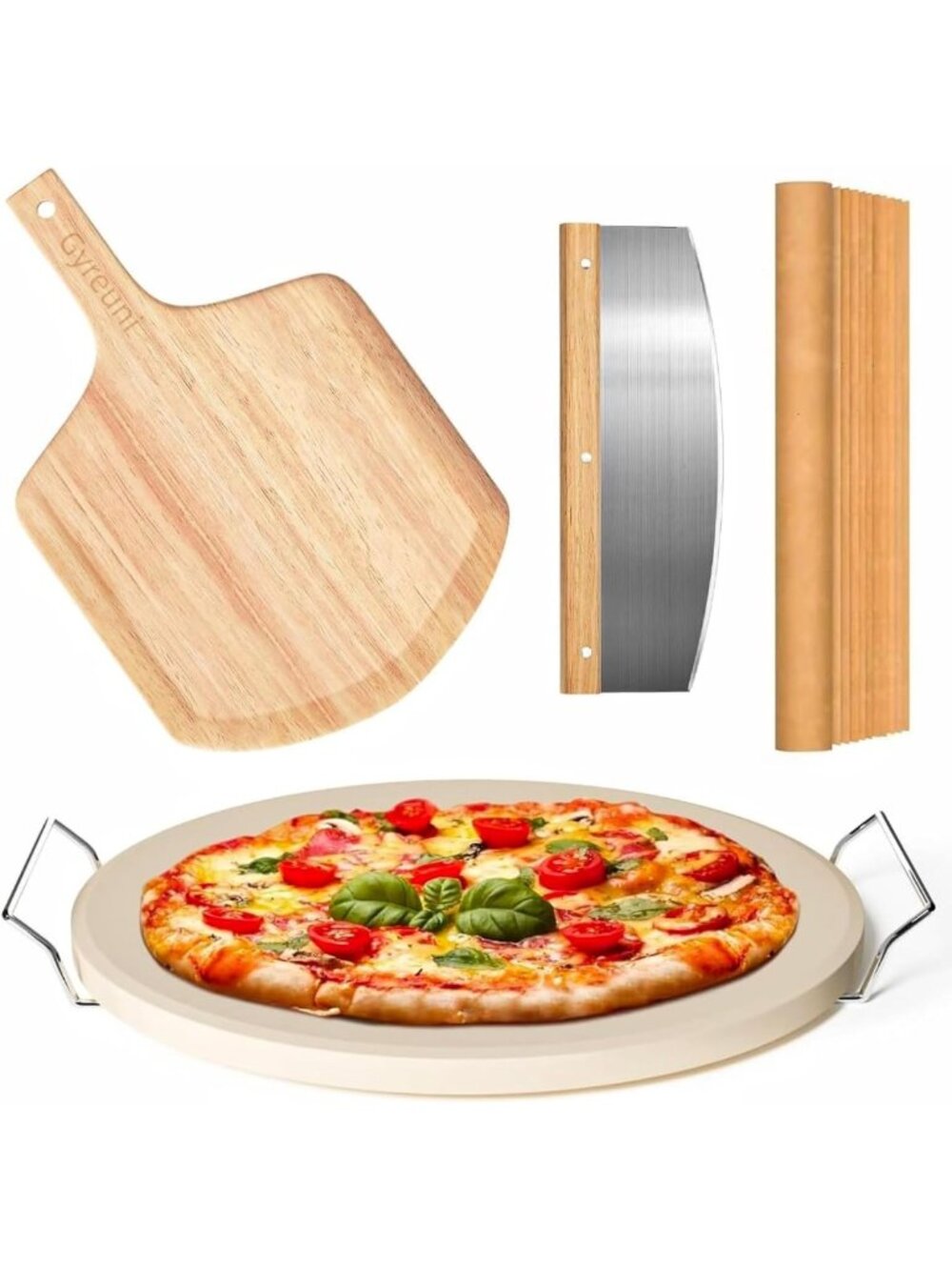 13-Inch Pizza Stone Set for Oven & Grill with Peel - Perfect for Homemade Pizza